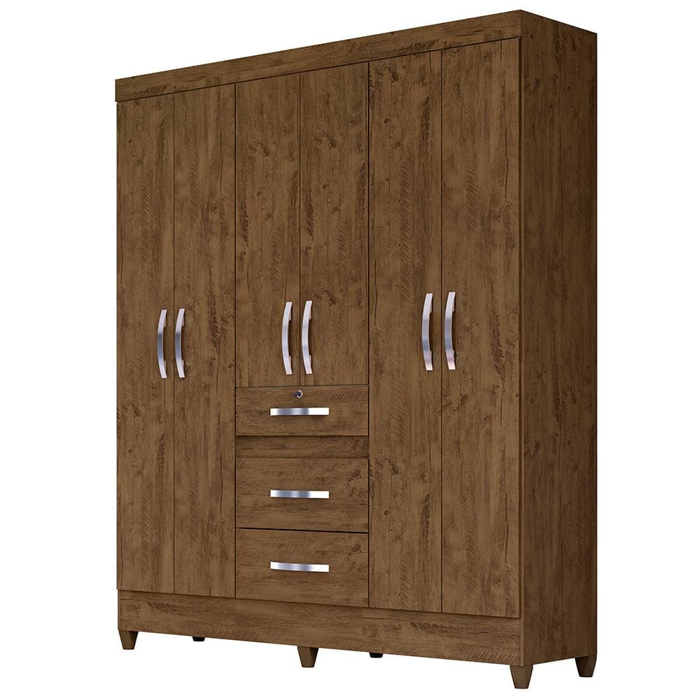 Guarda-Roupa Moval Itatiba com 6 Portas e 3 Gavetas - Castanho Wood - 1