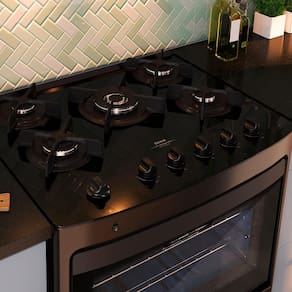 Fogão Consul 5 Bocas CFS5VAE com Mesa de Vidro e Acendimento Automático Bivolt – Preto