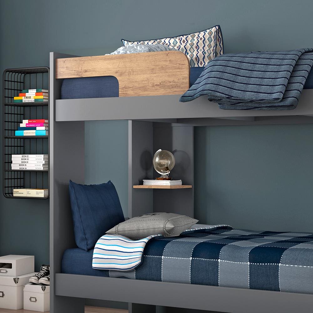 Beliche Conquista Lucca com Escada e Prateleira - BELICHE CONQUISTA LUCCA CHUMBO FOS/AMENDOA FOS. - 1