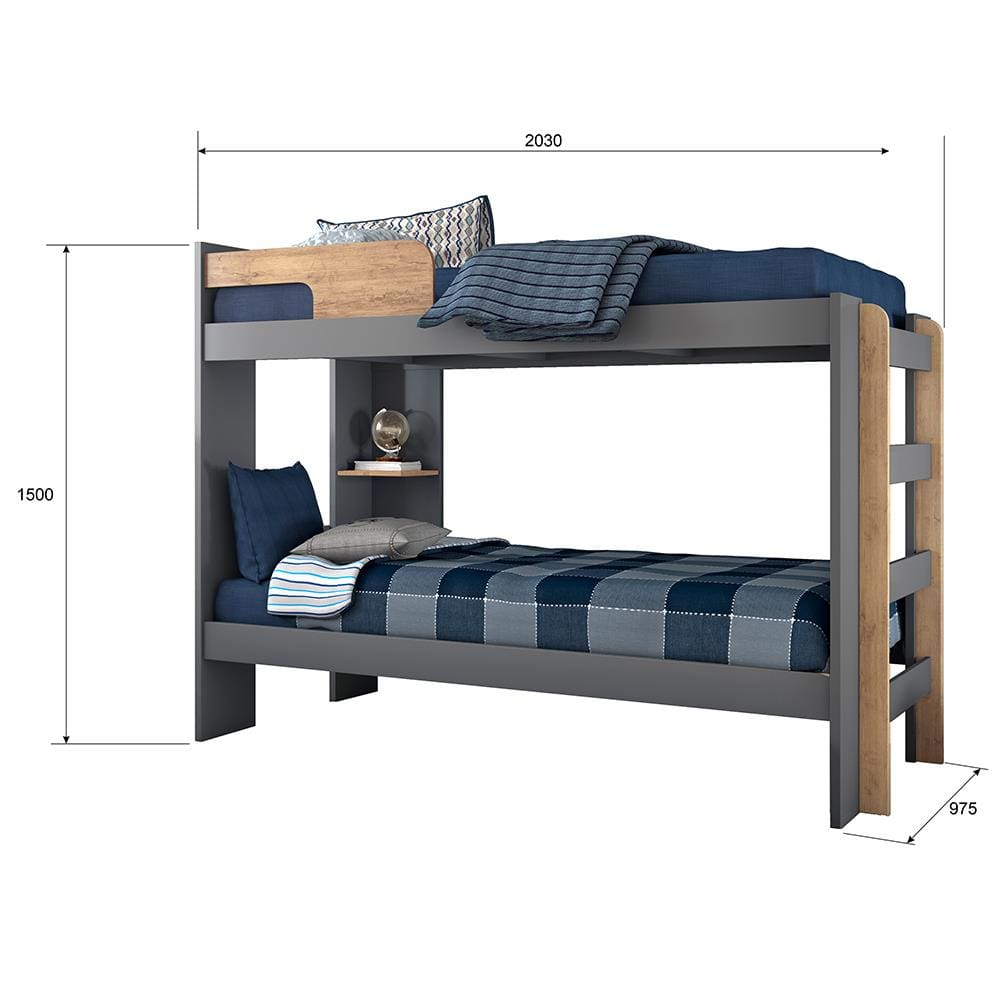 Beliche Conquista Lucca com Escada e Prateleira - BELICHE CONQUISTA LUCCA CHUMBO FOS/AMENDOA FOS. - 3