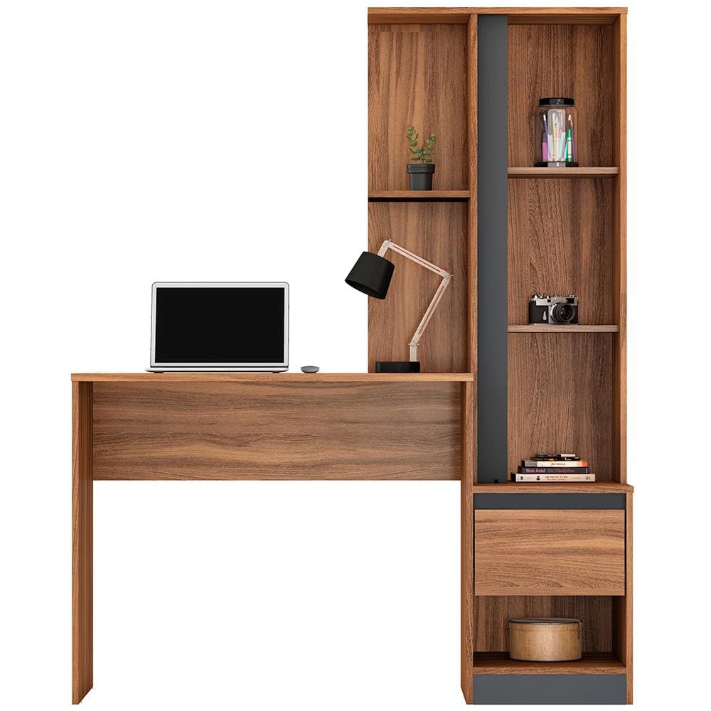 Escrivaninha com Armário Demóbile Office Morada com 1 Porta, 1 Gaveta e 3 Nichos - Amendola/Grafite - 3