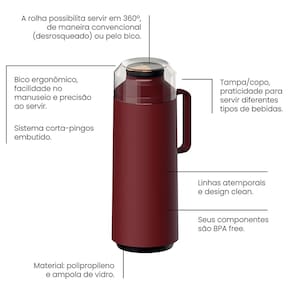 Garrafa Térmica Tramontina Exata em Polipropileno Vinho – 1 L