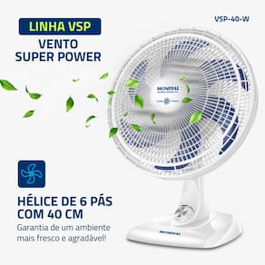 Ventilador de Mesa 40cm Mondial Super Power VSP40 W 6 Pás 3 Velocidades Branco - 220V - 1