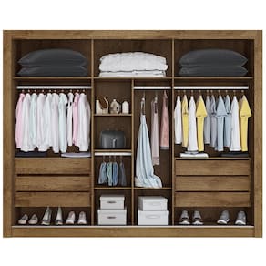Guarda-Roupa Casal Mademarques Malibu com Espelho, 3 Portas, 6 Gavetas e 9 Prateleiras