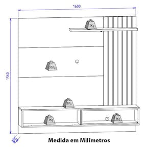 Painel Home Suspenso Colibri Tocantins Ideal para TV de até 60" com 160cm de largura