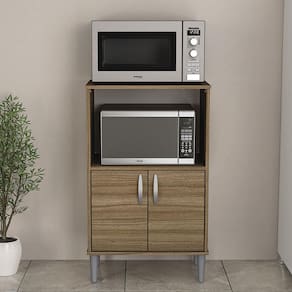 Armário para Micro-ondas Politorno Móveis 1 Nicho 2 Portas de Bater MDP - 58cm de Largura - Carvalho - 1