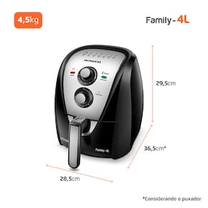 Fritadeira Elétrica Sem Óleo Air Fryer Mondial AFN40BI Family Inox 4L - Preta/Inox