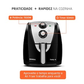 Fritadeira Elétrica Sem Óleo Air Fryer Mondial AFN40BI Family Inox 4L - Preta/Inox