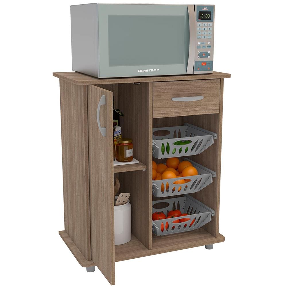 Fruteira Politorno Facility com 1 Gaveta, 1 Porta e 3 Cestas - Castanho - 1