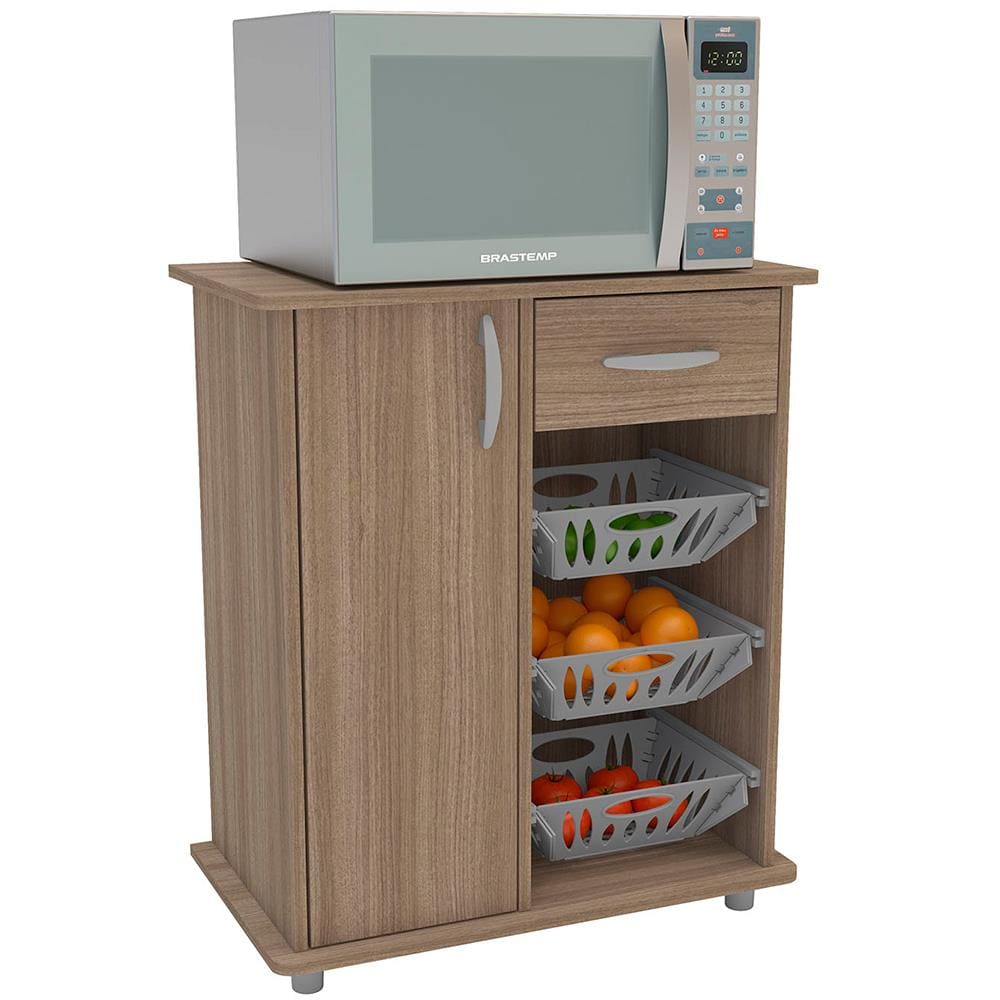 Fruteira Politorno Facility com 1 Gaveta, 1 Porta e 3 Cestas - Castanho - 2