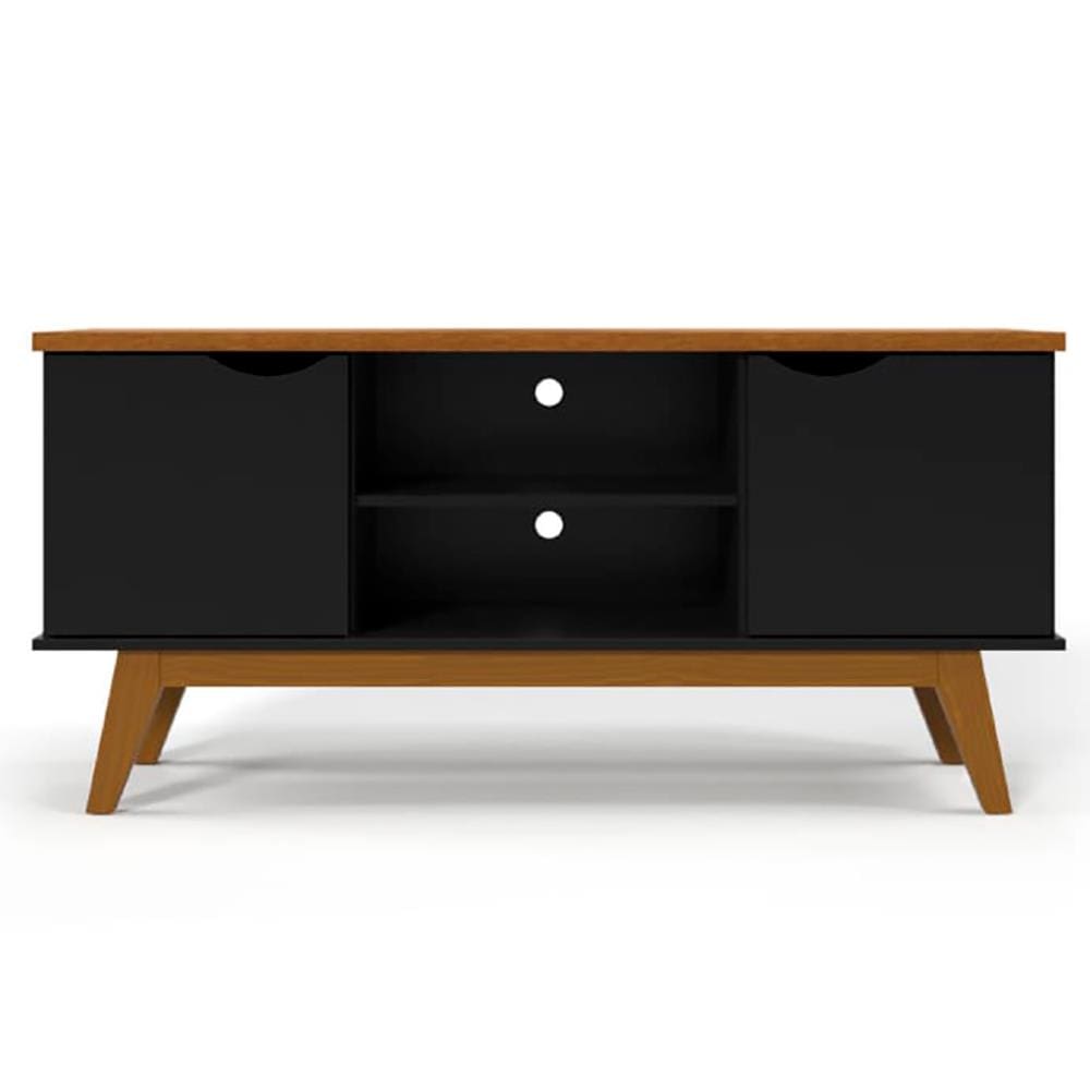 Rack Patrimar Marselha com 136 cm de Largura, Ideal para TV de até 46" - Preto/Cedro - 1