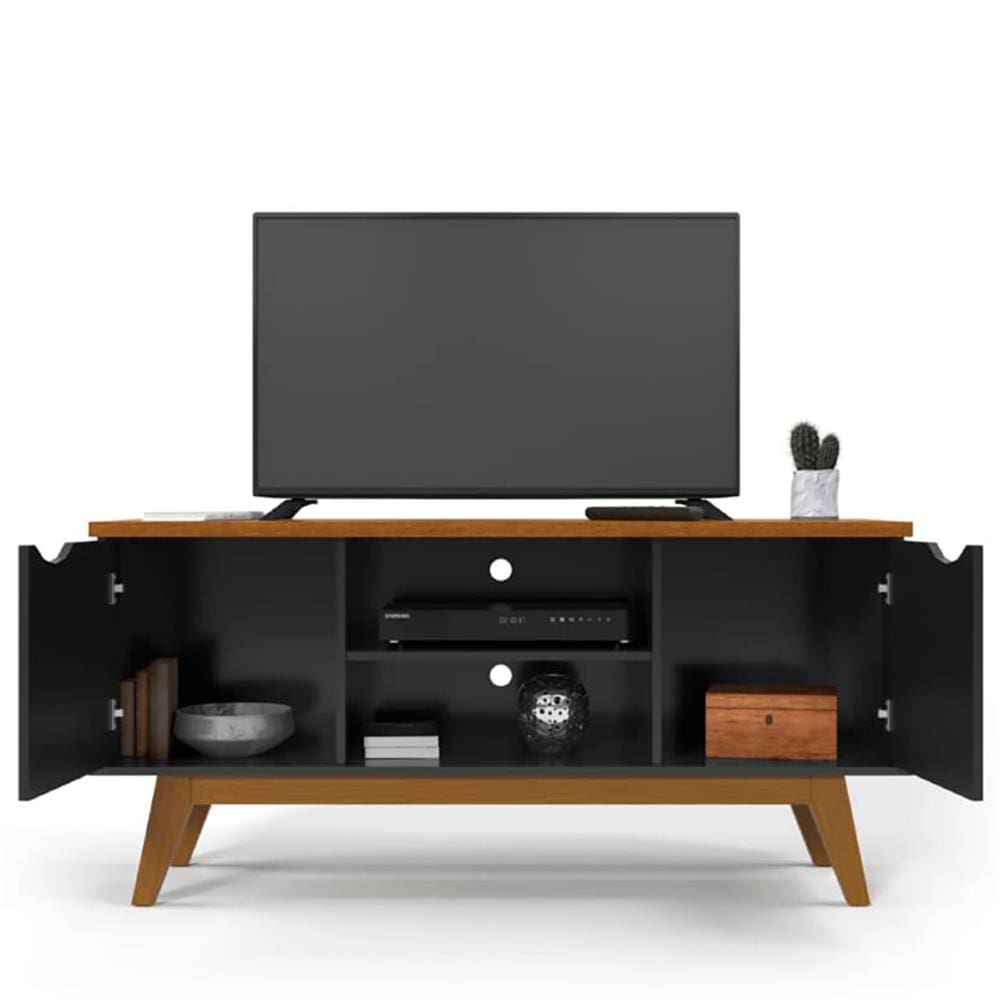 Rack Patrimar Marselha com 136 cm de Largura, Ideal para TV de até 46" - Preto/Cedro - 2