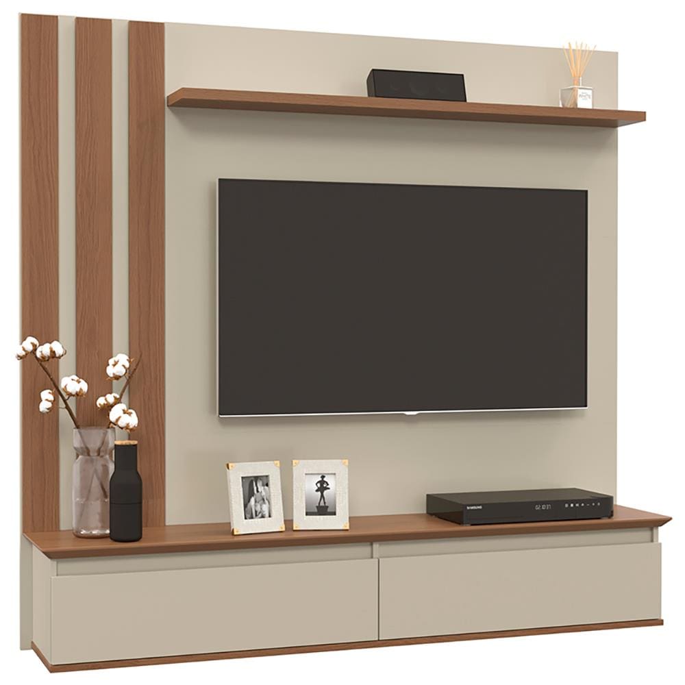 Painel Home Patrimar Trend com 160 cm de Largura, Ideal para TV de até 46” - White/Canelato - 2