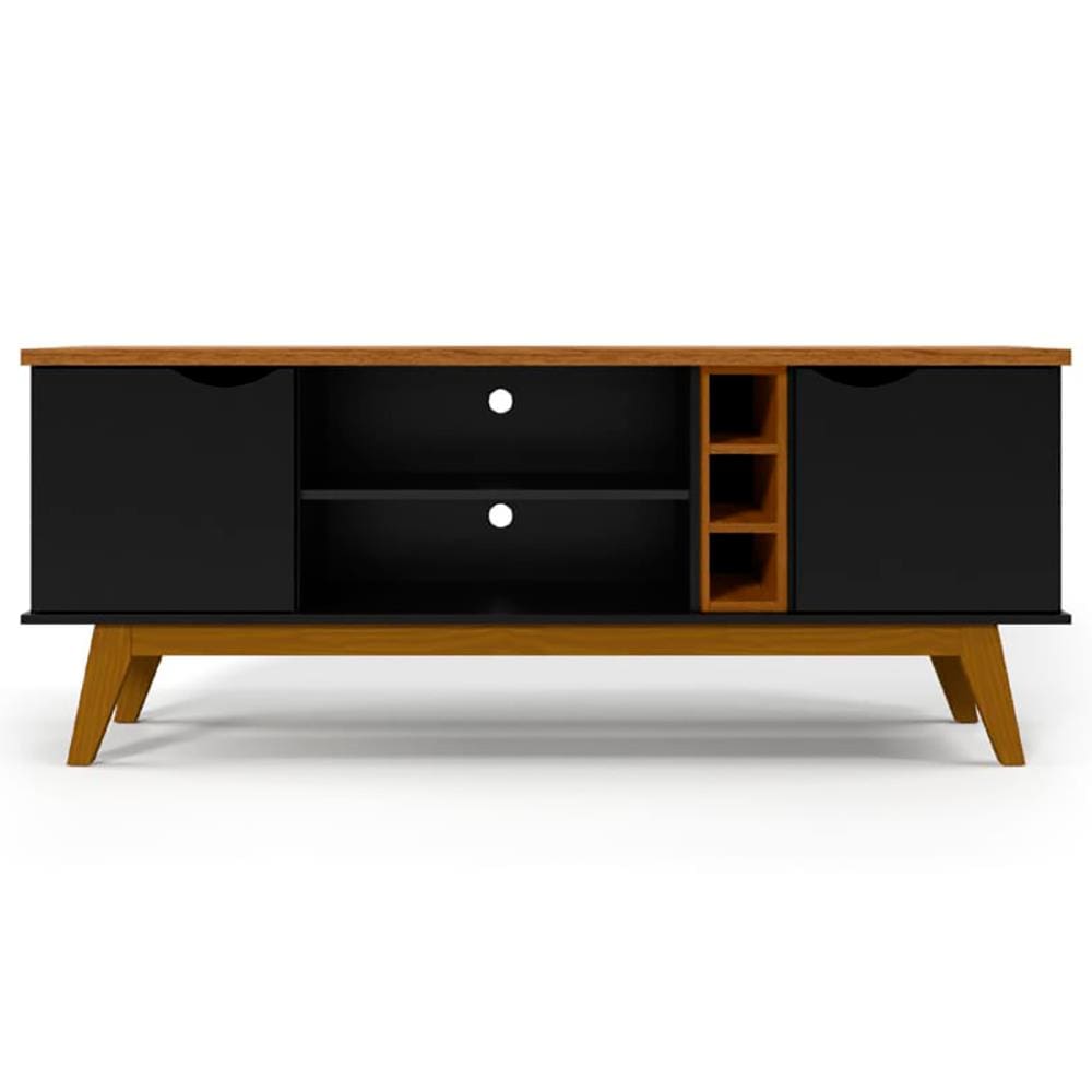 Rack Patrimar Marselha com 160 cm de Largura, Ideal para TV de até 50" - Preto/Cedro - 1