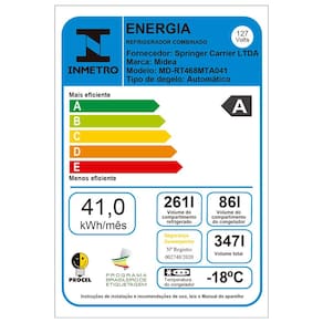 Geladeira Midea Frost Free MD-RT468MTA041 com SmartSensor Inox – 347L
