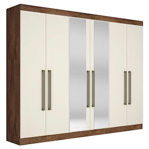Guarda-Roupa Casal Made Marcs Bergone com 6 Portas, 6 Gavetas, 7 Prateleiras e Espelho - 274 cm de Largura - Brauna/Off White - 1