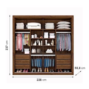 Guarda-Roupa Casal Mademarques Sevilha Flex com 228 cm Largura, 2 Portas, 6 Gavetas, 10 Prateleiras e Espelho