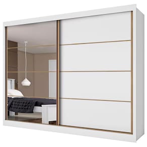 Guarda-Roupa Casal Mademarques Sevilha Flex com 228 cm Largura, 2 Portas, 6 Gavetas, 10 Prateleiras e Espelho