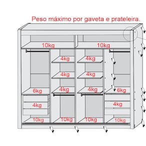 Guarda-Roupa Casal Mademarques Sevilha com 2 Portas, 6 Gavetas, 10 Prateleiras e Espelho - 228cm de largura