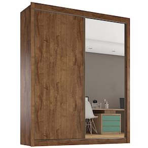 Guarda-Roupa Solteiro Móveis Europa Zurique Flex com Espelho, 2 Portas de Correr e 4 Gavetas - 170cm de largura
