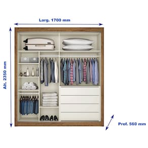 Guarda-Roupa Solteiro Móveis Europa Zurique Flex com Espelho, 2 Portas de Correr e 4 Gavetas - 170cm de largura