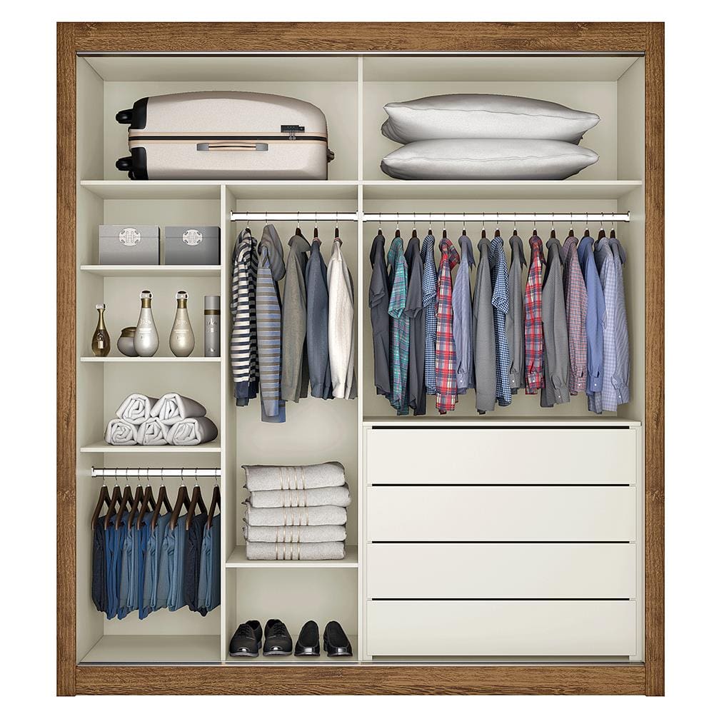 Guarda-Roupa Solteiro Móveis Europa Zurique Flex com Espelho 170cm Largura 2 Portas 4 Gavetas - Brauna e Off White - 3