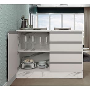 Bancada Bartira Gourmet com 1 Porta, 4 Gavetas e 1 Prateleira - 126cm de largura - Branco - 1