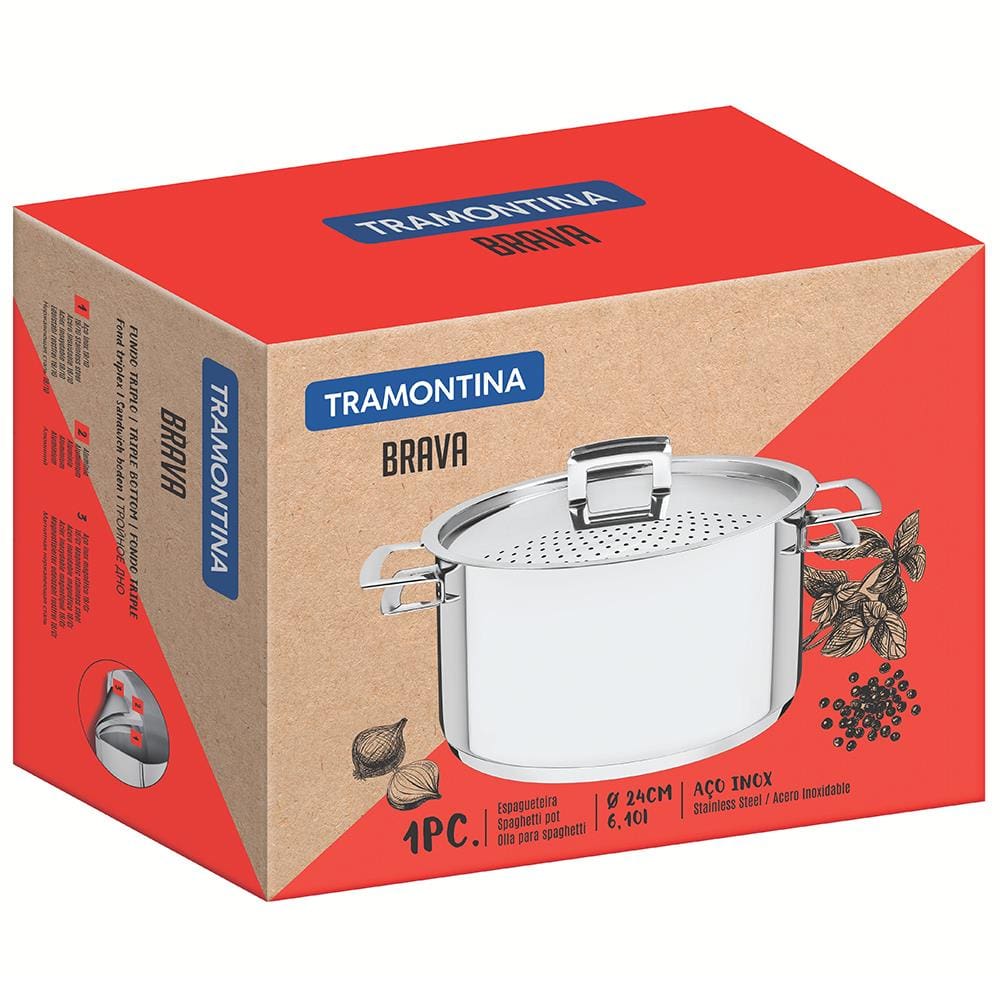 Espagueteira Tramontina Brava em Aço Inox com Fundo Triplo – 24 cm - 2