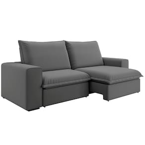 Sofá 5 Lugares Luizzi Greco Revestido em Tecido Veludo Slim Assento Retrátil Encosto Reclinável - 290cm de Largura - Chumbo - 2