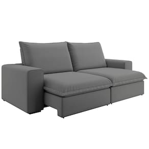 Sofá 5 Lugares Luizzi Greco Revestido em Tecido Veludo Slim Assento Retrátil Encosto Reclinável - 290cm de Largura - Chumbo - 3