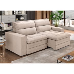 Sofá 5 Lugares Luizzi Colombo Retrátil, Reclinável e Revestido em Tecido Veludo Slim 250 cm Largura - Cappuccino - 1