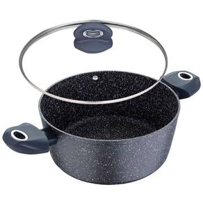 Caçarola Bergner Orion em Alumínio Forjado com Revestimento em Marble, Fundo de Indução e Tampa de Vidro Cinza - 28 cm