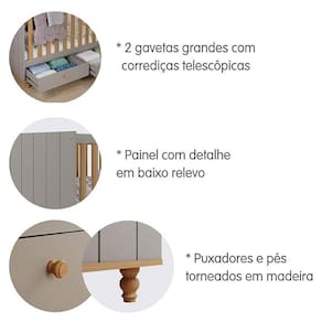 Berço Permóbili Baby Candy com 2 Gavetas - Fendi/Nature - 3