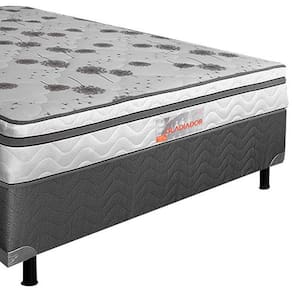 Cama Box Conjugado Casal Softflex Gladiador com Molas Ensacadas, Europillow e Pillow Top D28 50x138x188 cm - Cinza/Branco Floral - CONJ M ENS 138 SOFTFLEX GLADIADOR GR/BR FLORAL A50 - 2