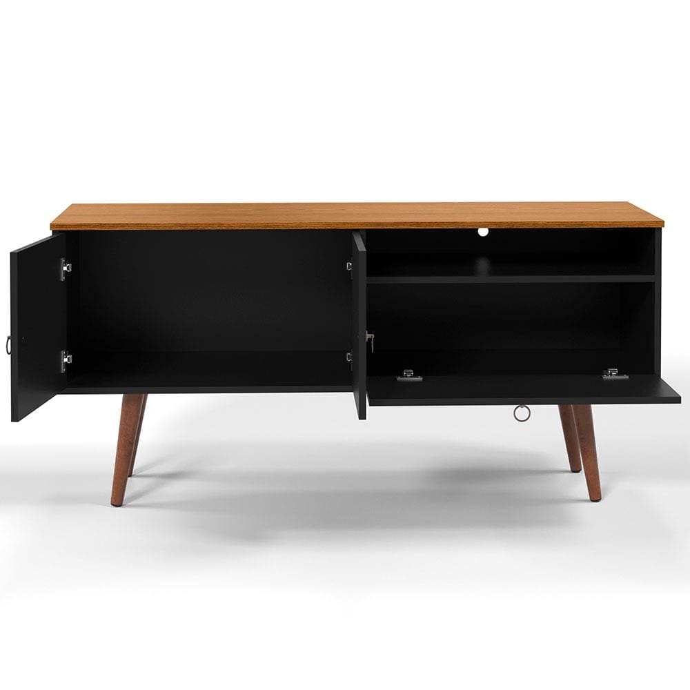 Rack Patrimar Brito com 137 cm de Largura, Ideal para TV até 46” - Preto/Cedro - 2