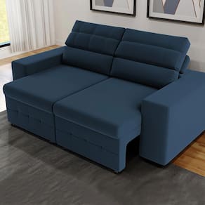 Sofá 4 Lugares Retrátil/Reclinável Phormatta Decor Alpes com Revestimento em Suede 220cm de Largura - Azul Marinho