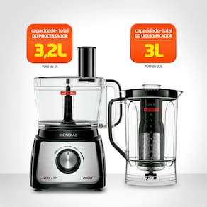 Multiprocessador de Alimentos Mondial Turbo Chef 5 em 1 MPN-01-B com 2 Velocidades + Pulsar – 1000 W - 110V - 2