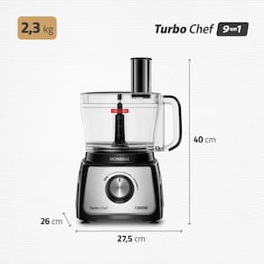 Multiprocessador de Alimentos Mondial Turbo Chef 9 em 1 MPN-01-BF com 2 Velocidades + Pulsar – 1000 W