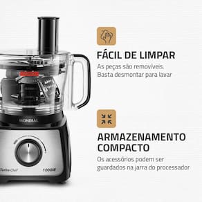 Multiprocessador de Alimentos Mondial Turbo Chef 9 em 1 MPN-01-BF com 2 Velocidades + Pulsar – 1000 W