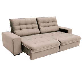 Sofá 4 Lugares Linoforte Benetton com Assento Retrátil, Encosto Reclinável e Revestido em Tecido Suede - 229cm de Largura - Castor - 1