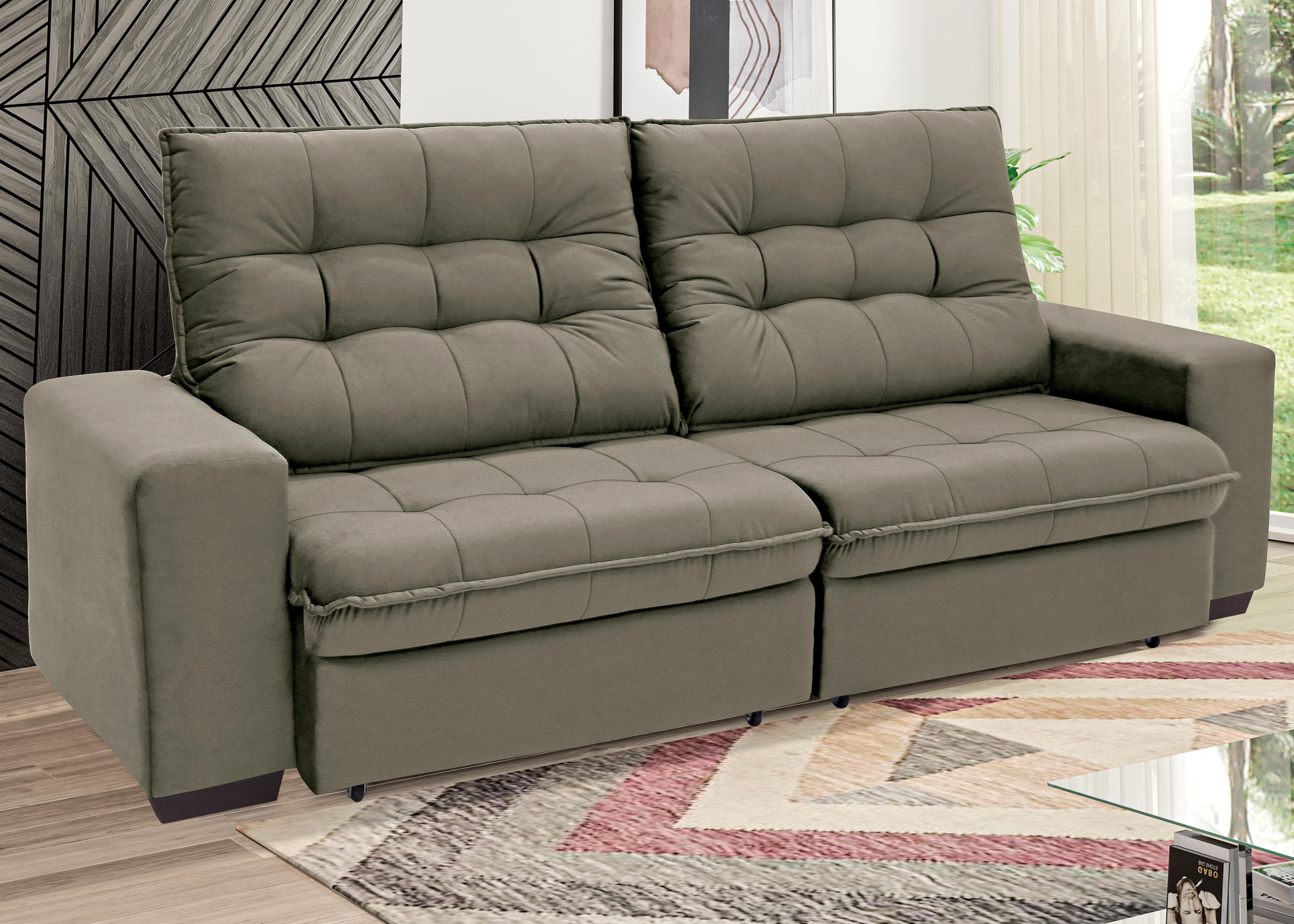 Sofá 4 Lugares Linoforte Benetton com Assento Retrátil, Encosto Reclinável e Revestido em Tecido Suede - 229cm de Largura - Castor - 2