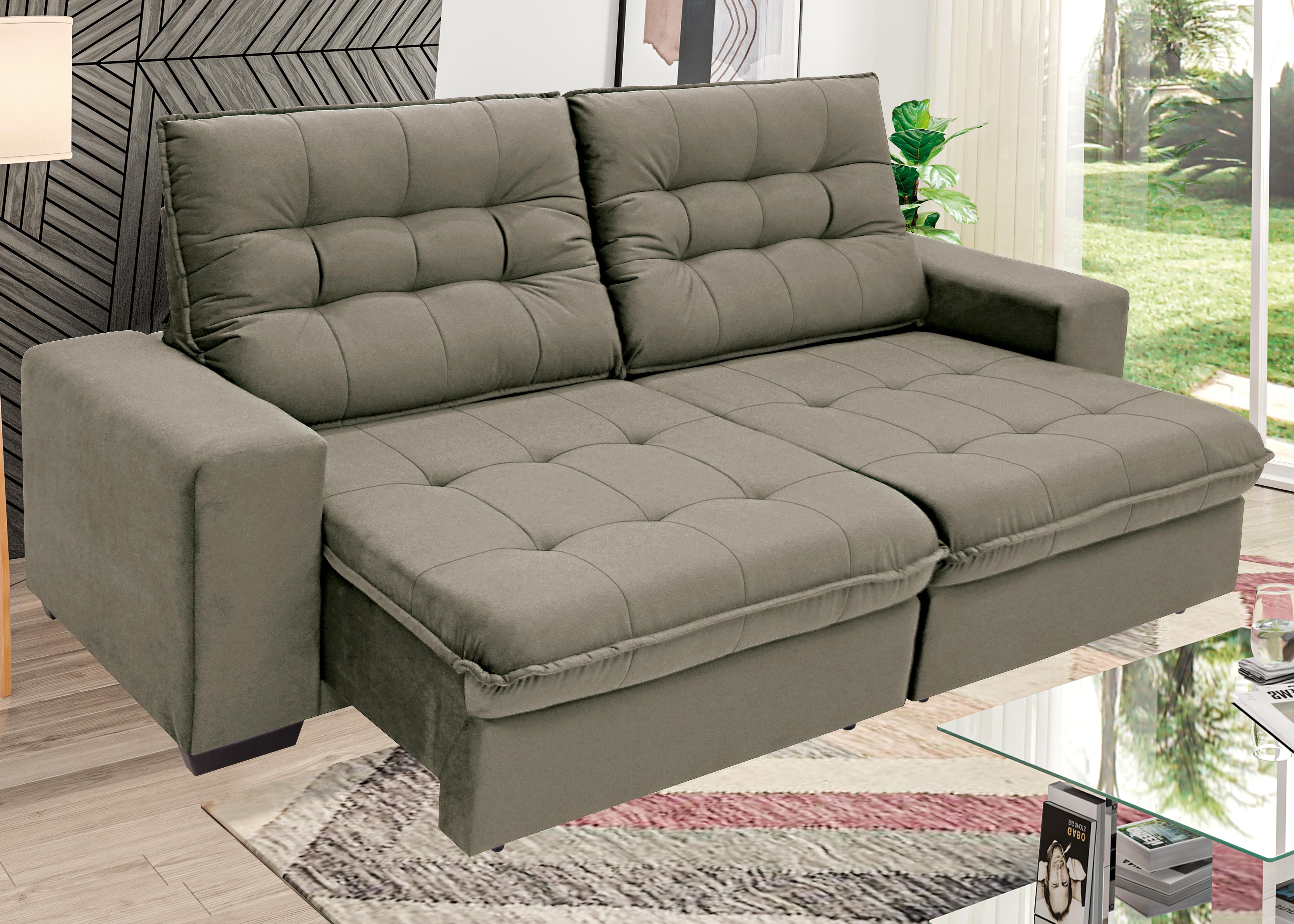 Sofá 4 Lugares Linoforte Benetton com Assento Retrátil, Encosto Reclinável e Revestido em Tecido Suede - 229cm de Largura - Castor - 3