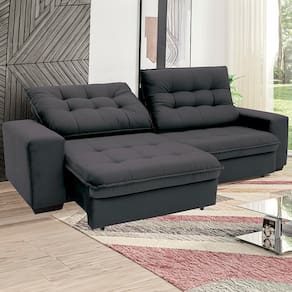 Sofá 4 Lugares Linoforte Benetton com Assento Retrátil, Encosto Reclinável e Revestido em Tecido Suede - 229cm de Largura