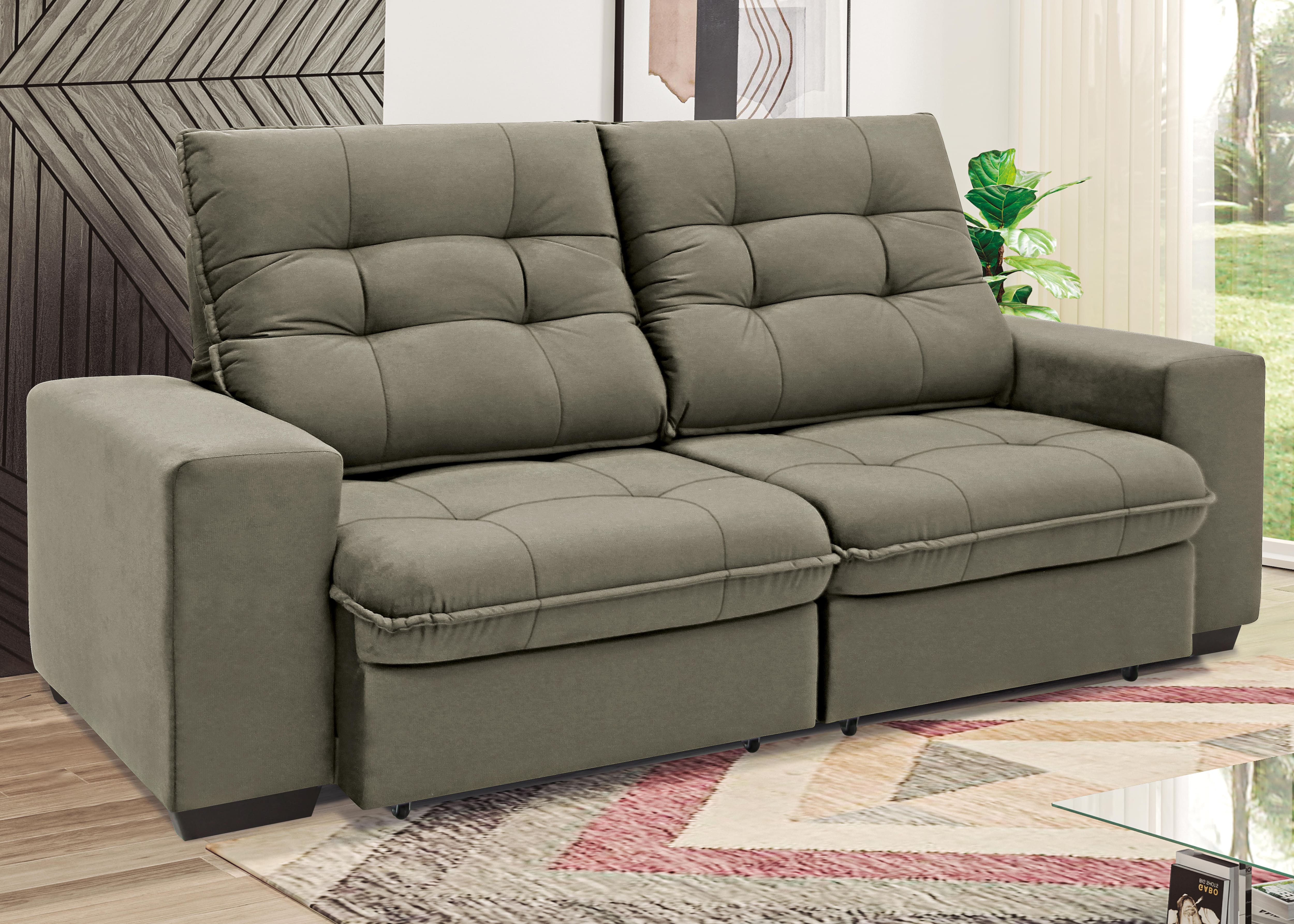 Sofá 3 Lugares Linoforte Benetton Retrátil e Reclinável, Revestido em Tecido Suede - 200cm de Largura - Castor - 2