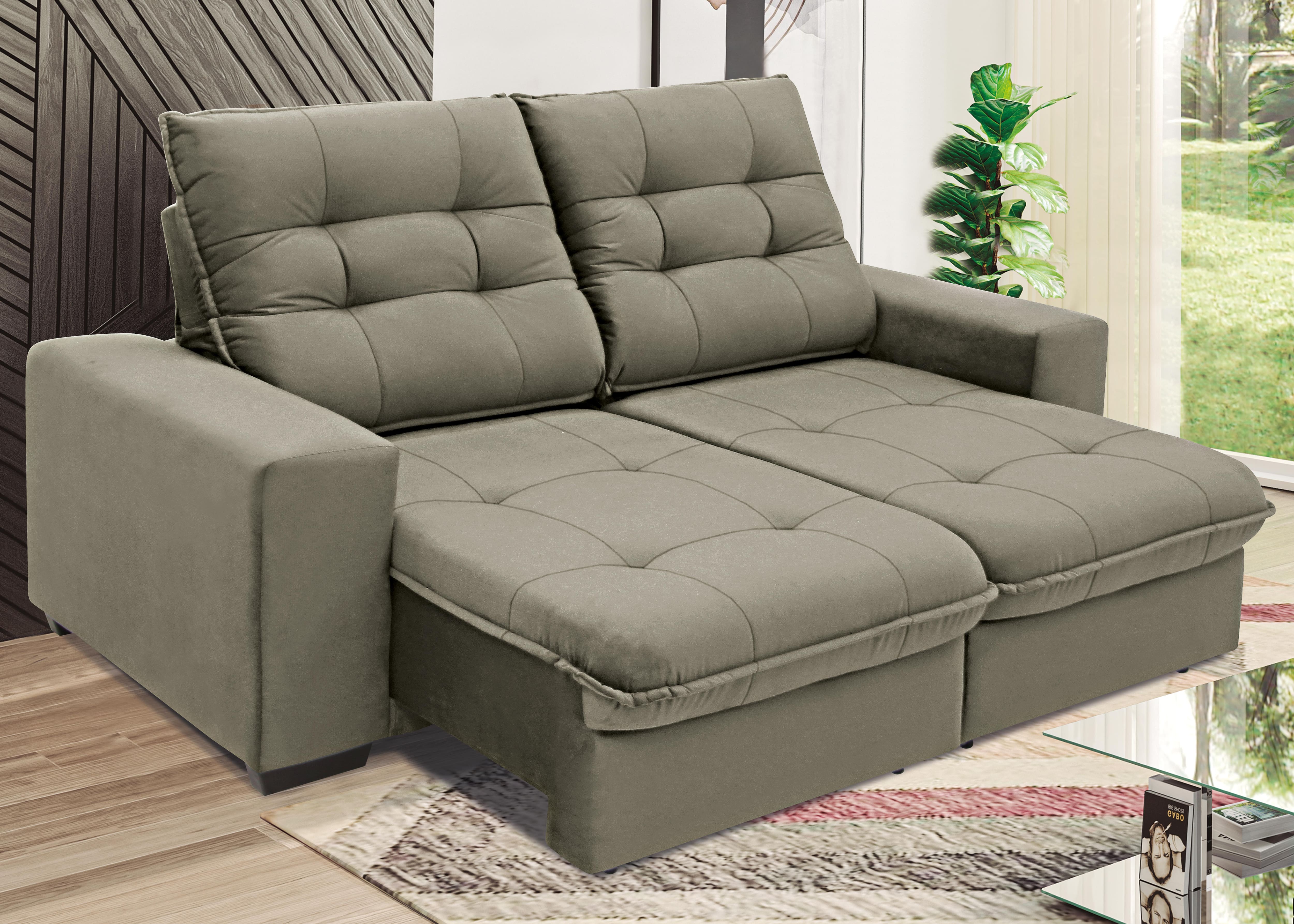Sofá 3 Lugares Linoforte Benetton Retrátil e Reclinável, Revestido em Tecido Suede - 200cm de Largura - Castor - 3