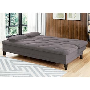 Sofá-Cama 3 Lugares Linoforte Jamile com Encosto Reclinável em Tecido Suede - 188cm de Largura - Cinza - 3