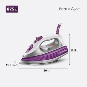 Ferro de Passar a Vapor Mondial FVN-01-P com Spray e Base Cerâmica Diamante – Branco/Roxo