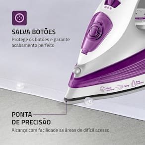 Ferro de Passar a Vapor Mondial FVN-01-P com Spray e Base Cerâmica Diamante – Branco/Roxo