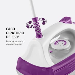 Ferro de Passar a Vapor Mondial FVN-01-P com Spray e Base Cerâmica Diamante – Branco/Roxo
