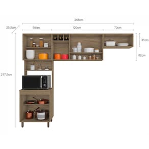 Cozinha Compacta Poliman Barcelona com 8 Portas e 3 Prateleiras - 258cm de largura - Carvalho Oak/Off White - 3